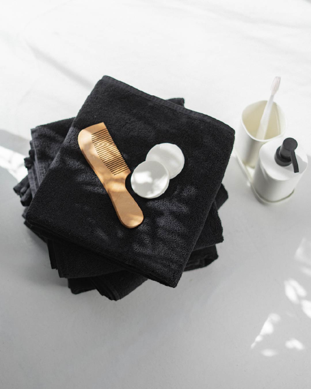 4 Black Face Towels Bundle